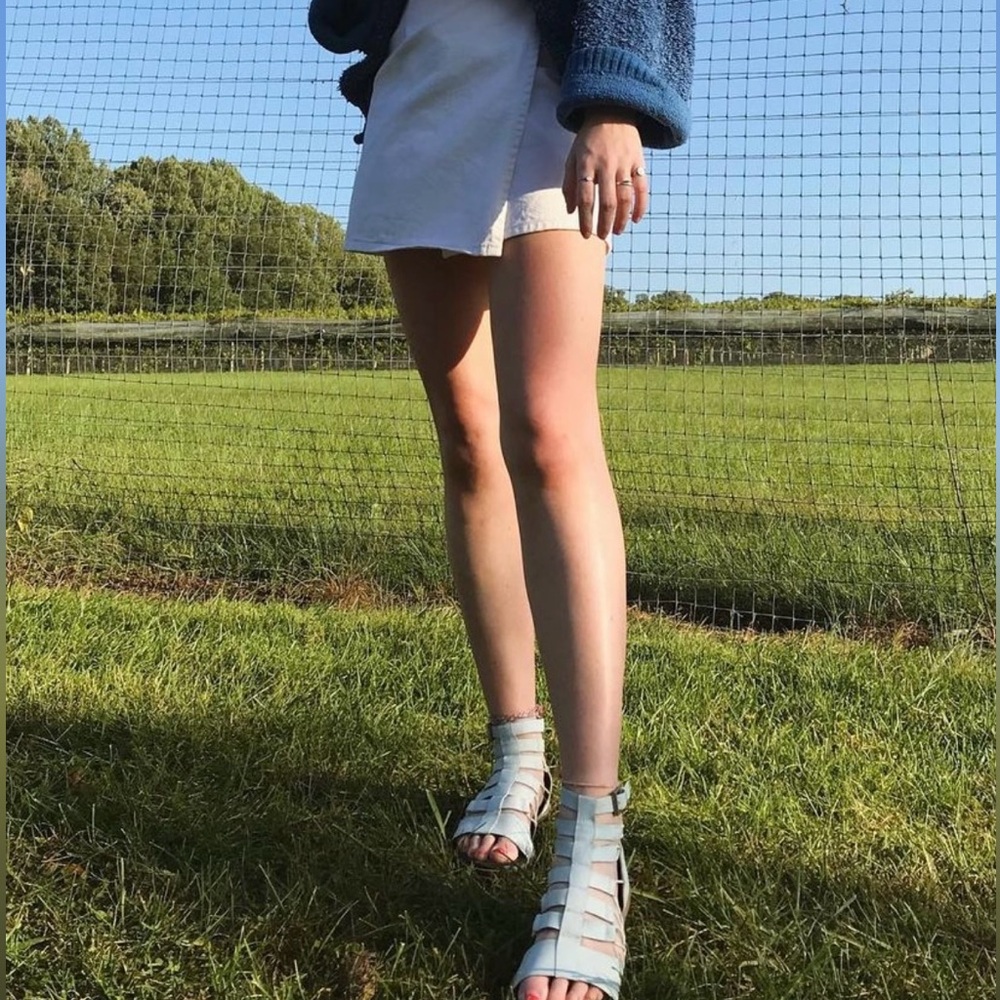 Free People platform light blue leather strappy gladiator sandals